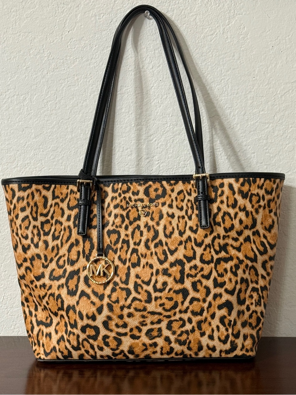 Michael Kors Leopard-Print Tote with Black Trim. EUC.